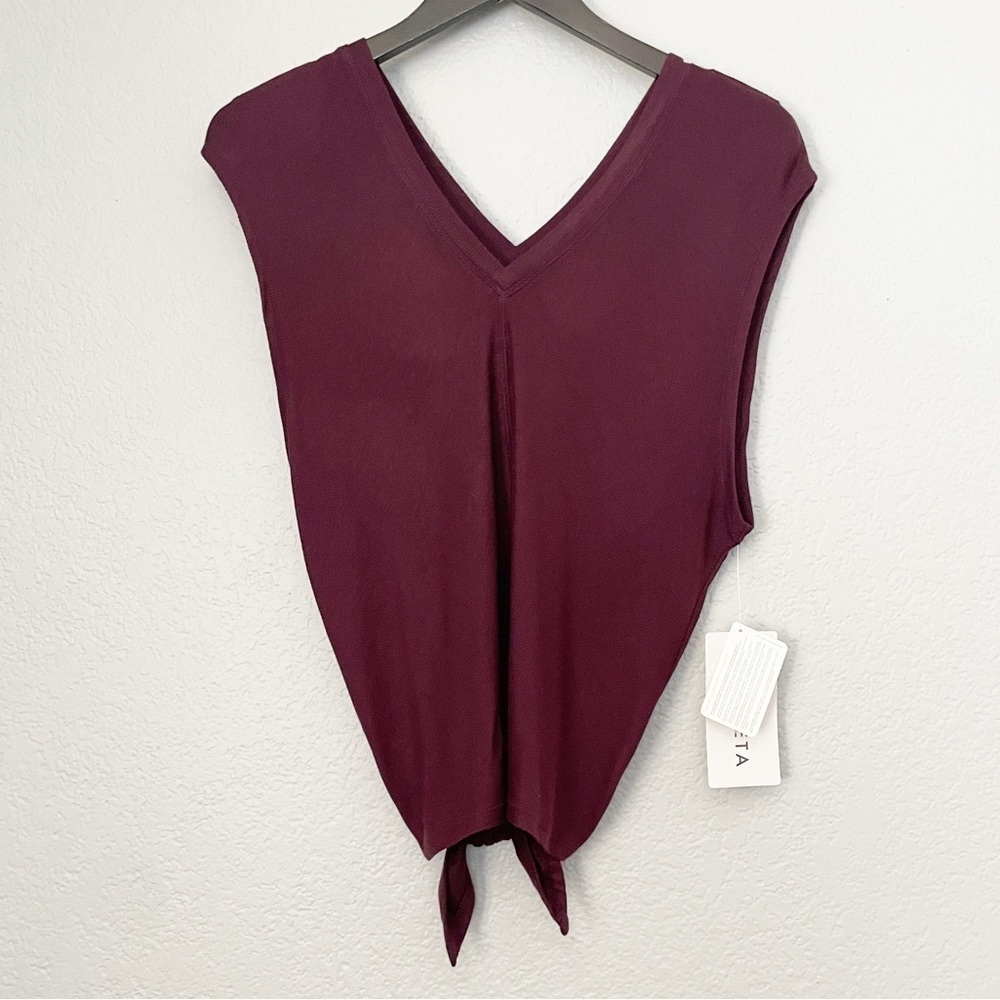NWT ATHLETA Nayarit Tee Tie Back Deep Burgundy